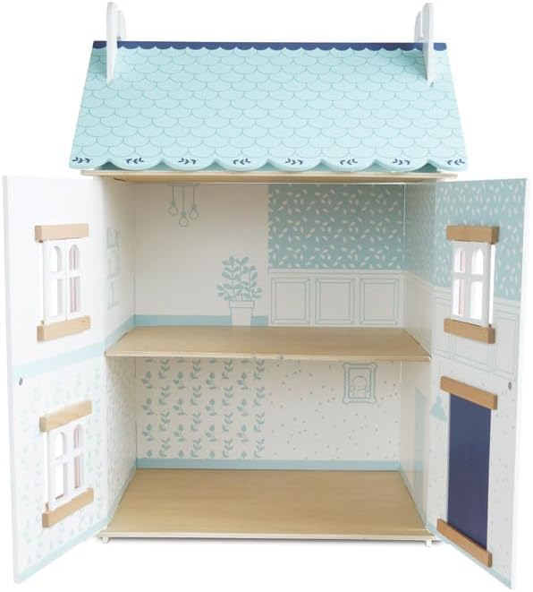 BAKAJI Casa De Muñecas Plegable De 2 Pisos – Maletín Portátil Con Cocina, Salón, Dormitorio, Baño Y 3 Muñecos Incluidos