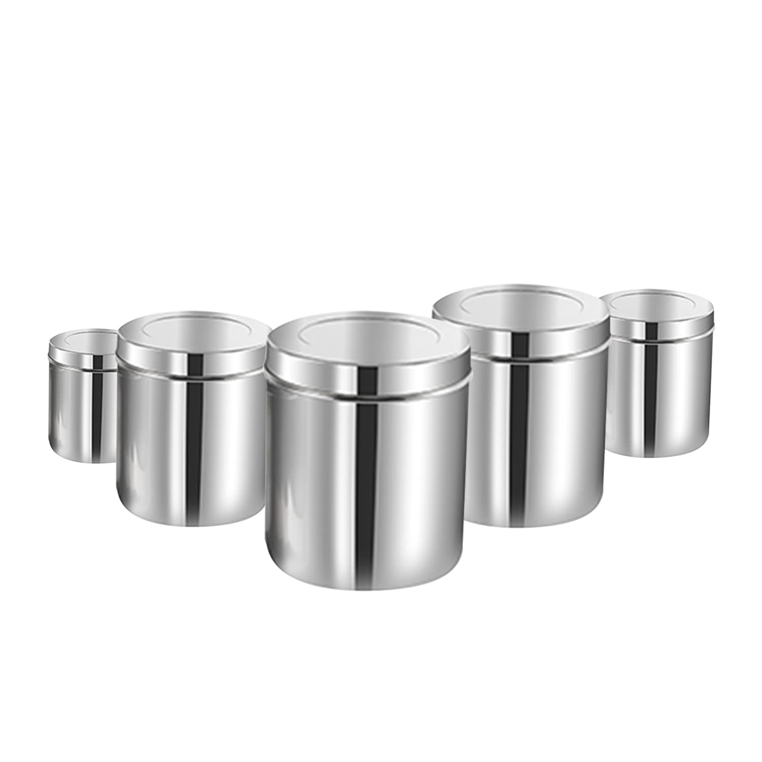 VinodStainless Steel Dabba - 2.1L, Set of 5, Silver