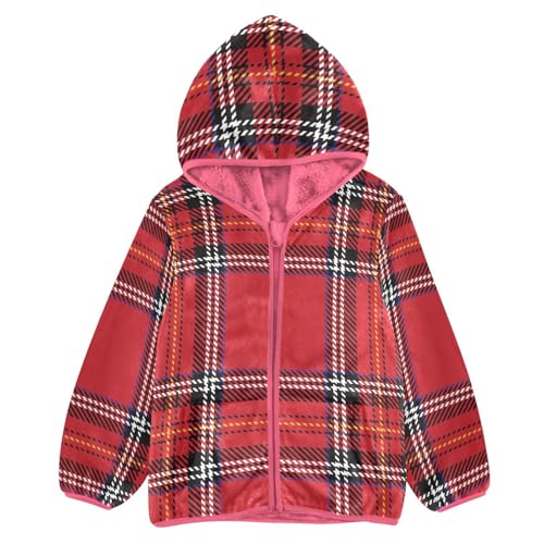 GuoChe Plaid Scotland Red Boys Sherpa Jacket