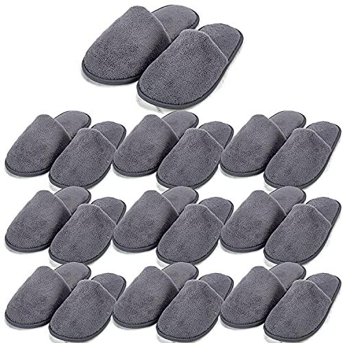 VINN DUNN - Pantuflas de hotel, 10 pares, de algodón, forro polar coral, puntera cerrada, gris, 40 EU