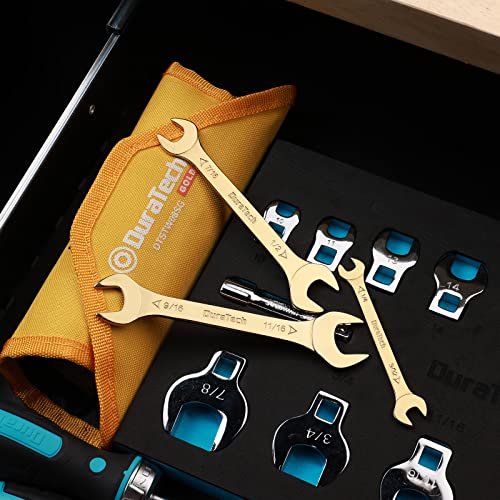 Duratech Super-Thin Open End Wrench Set, Sae, 8-Piece, 1/4" To 1-1/16", Cr-V Steel,Titanium Plating, With Rolling Pouch #TOP6