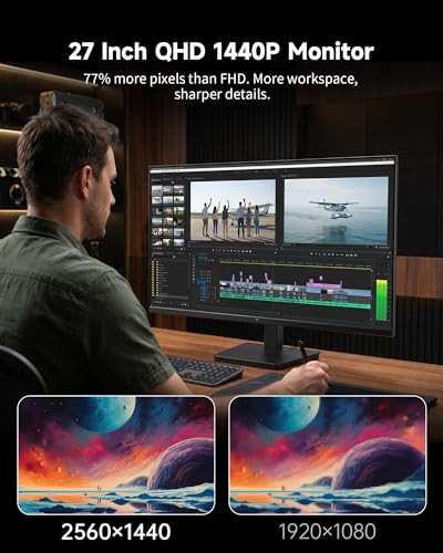Image of KTC 27 Inch QHD Computer Monitor - 144Hz Gaming PC Monitor 2K, 4000:1 Contrast, 129% sRGB, Adaptive Sync, HDMI DP, Anti-Blue Light, 3-Side Frameless, for Casual Games and Work, VESA Mount H27T27S