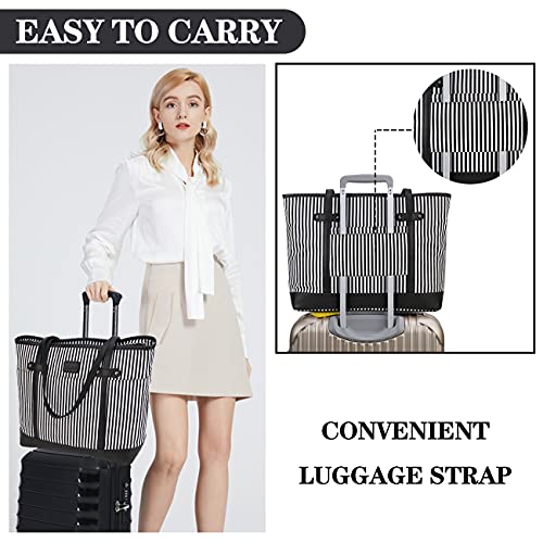 Ravuo Laptop Tote Bag For Women, Water Resistant 15.6 Inch Computer Handbag Purse Teacher Bag With Portable Small Pouch (Black Stripe) #TOP5