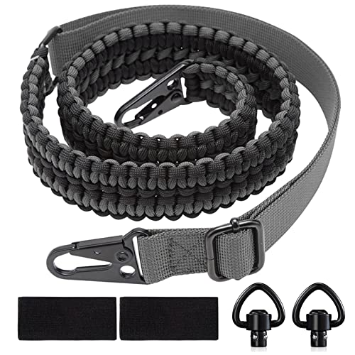 VVAAGG 2 Point QD Rifle Sling Adjustable 550 Paracord Gun Sling with Metal Hook and QD Sling Swivels for Hunting (Black&Gray)