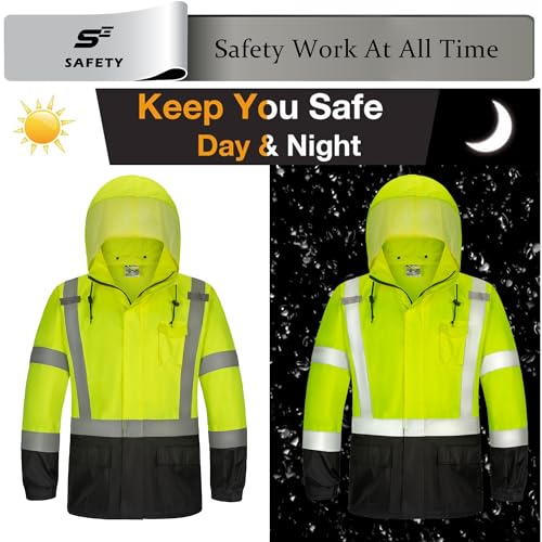 Sesafety R2011-LG/XL-1 Hi Vis Rain Jacket, Rain Suits For Men Waterproof With Black Bottom, Rain Coats For Men Interior Mesh, Class 3 High Visibility Rain Gear thumb #5