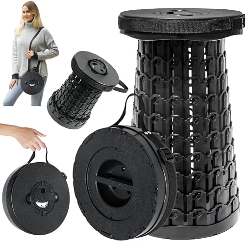 Image of ALEVMOOM XXL Collapsible Stool for Adults, Capacity 1000lbs, 19.7 inch Adjustable Height, Wider & Taller Heavy Duty Portable Stool for Camping Fishing Travel Queue-Black&No Cushion