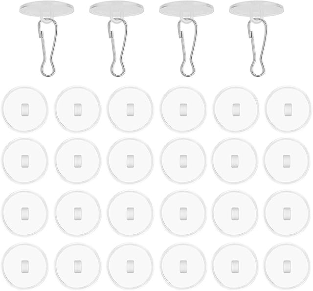 VBNZBK 30 Pcs Clear Self Adhesive Ceiling Hooks Without Drilling Ceiling Bracket Hooks with Flagpole Clips Decorative Hooks for Hanging Wind Chimes, Living Room, Bedroom, Bathroom