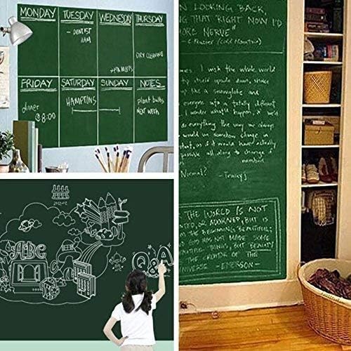 Image of YAJNAS Vinyl Green Chalkboard Wall Sticker 1.5 X 2 Feet | Removable Chalkboard with 5 Chalks, Self-Adhesive Waterproof Blackboard for Home, School, Office, Kitchen, Kids Room, Writable & Reusable