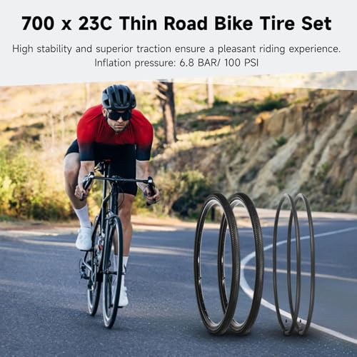Image of yeesport 700x23c Tires Road Bike Set, 700 x 23c Road Bike Replacement Kit with 700x23 /25 /28c Tubes, Foldable 700c Bicycle Tires