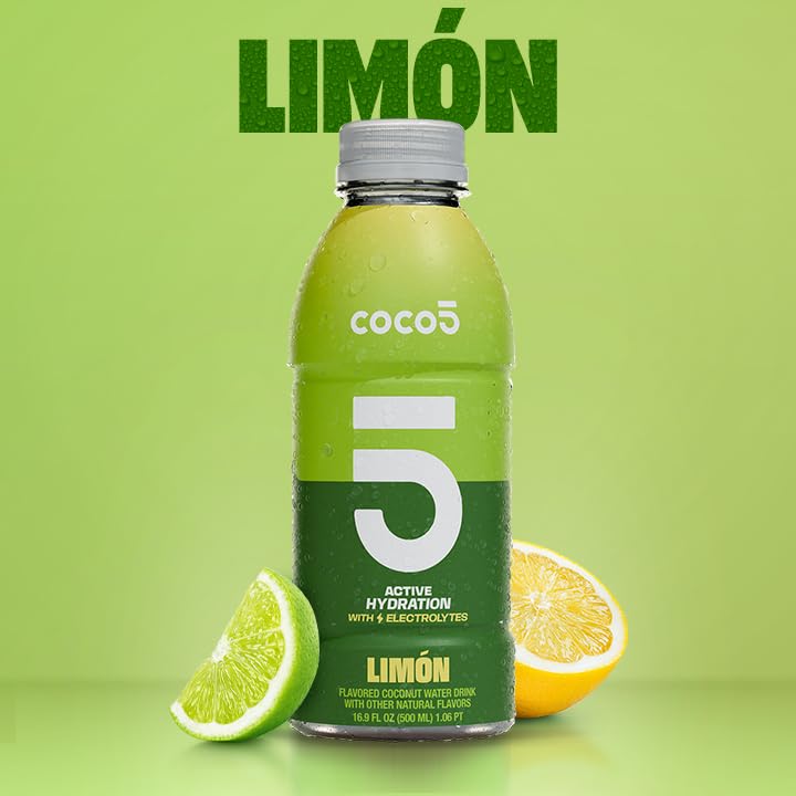 COCO5 Clean Sports Hydration Limon Flavor | 100% Natural | 50% Less Sugar | Nothing Artificial | Non-GMO | Gluten Free | Developed by Pro Trainers for Pro Athletes | 16.9 Ounce (Pack of 12)