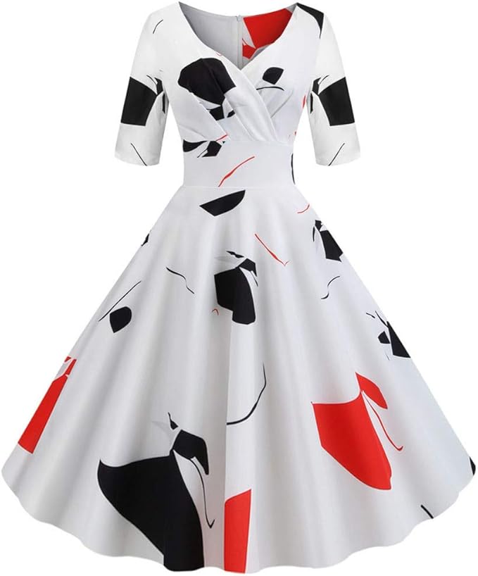 Amazon Co Jp カシュクール オシャレ ワンピース ドレス 演奏会 レディース 半袖 Vネック 50年代 レトロドレス 森ガール ファッション ひざ丈ワンピース 人気 着痩せ ハイウエスト Aライン 韓国風 夏ワンピース お呼ばれ 舞台衣装 二次会 発表会 演出服 服