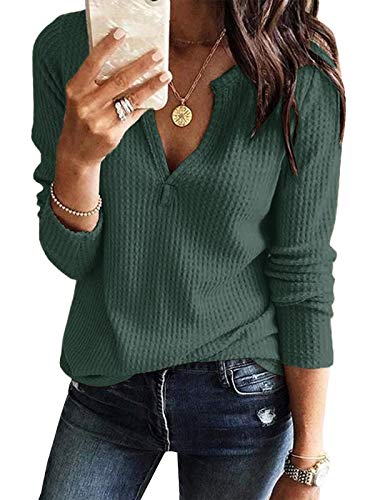 Image of Farktop Womens Long Sleeve Tops Henley V Neck Lightweight Pullover Sweaters