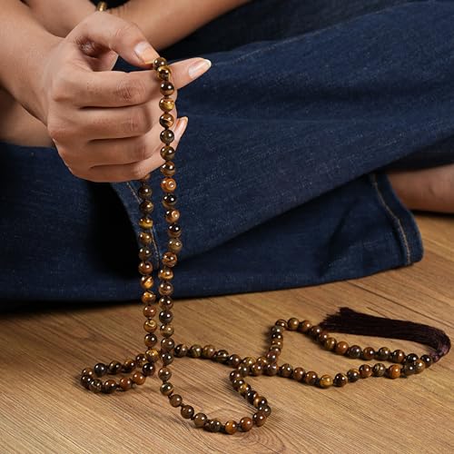 108 Mala Beads 8mm Natural Yellow Tiger Eye Long Polished-Finish Genuine Semi-Precious Stone Long Crystal Stone Mala Prayer Bead Necklace Or Bracelet for Yoga Meditation Energy Balancing2