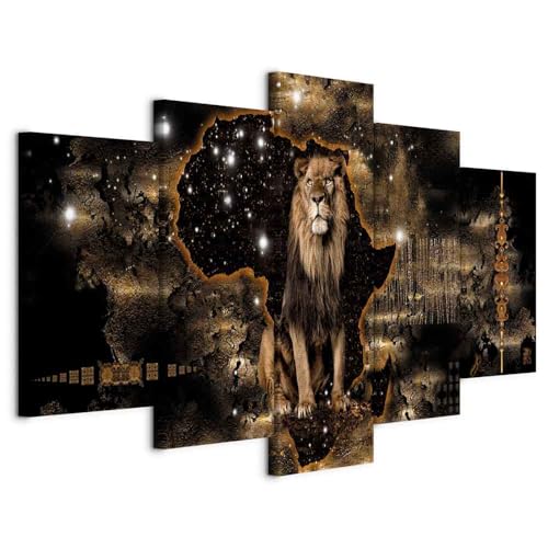 B&D XXL - Wandbilder Tiere 200x100 cm 5 tlg - Wand Deko XXL Leinwand Bilder...