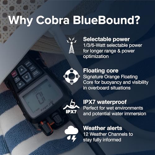 Image of Cobra BlueBound 350 VHF Handheld Marine Radio, Black - 6-Watt, Floats