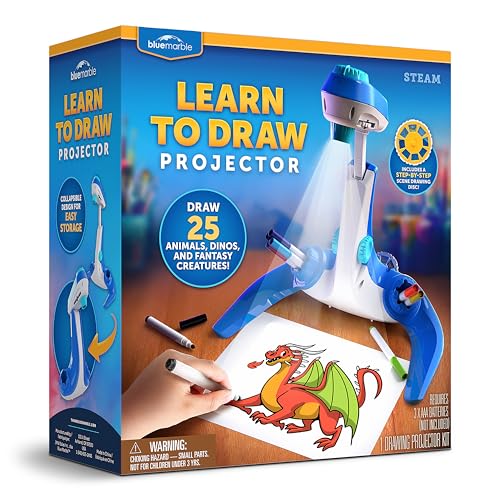 Blue Marble Learn to Draw Projector - Kids Image Projector for Tracing with 9 Colorful Markers & 4 Image Discs with 25 Animals, Dinos & Creatures to Draw, Patent-Pending Drawing Projector for Kids