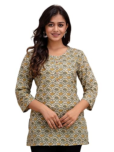 Image of feranoid Women Cotton Printed Straight Short Kurti