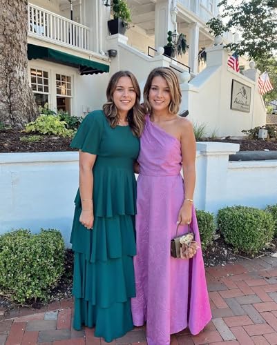 MAGGCIF Tiered Ruffles Bridesmaid Dresses with Flutter Sleeves Chiffon A Line Long Formal Prom Dress for Women4