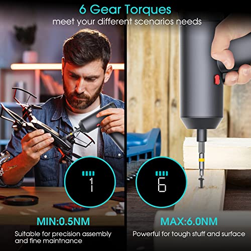 Cordless Electric Screwdriver, Lazyboi Rechargeable 3.7V Power Screwdriver Kit 26Pcs, All-In-One Design With Screen, 6 Torque, Usb-C Charging, Work Light, Storage Bag, Tool Gifts For Men #TOP2