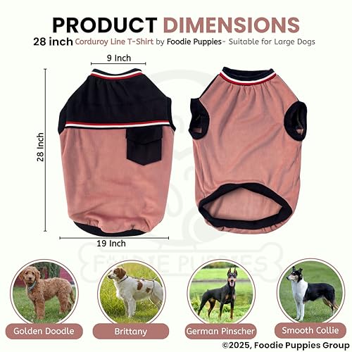 Image of Foodie Puppies Corduroy Line Velvet Pocket T-Shirt Warm Sweater Jacket - (28 inch, Blue and Pink) for Large Dogs | Soft, Lightweight Pet Apparel | Stylish, Comfortable, Durable, Stretchable