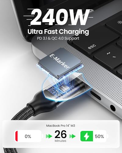 Image of Silkland 20Gbps USB 4 Cable Long, 5K /4K@60Hz, 240W PD 3.1, 16.5FT /5M | 48-Strand Braided, Braided USB C Monitor Cable Compatible for Thunderbolt 4 /3, MacBook, iPhone 17, VR Headset