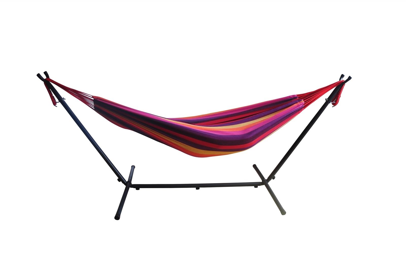 Hamacas Camping Hamac de Jardin Hamaca a Rayas Azules con Soporte de Metal, Estuche portátil(Red Striped)