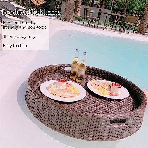 Bandeja redonda tejida con asas, solución elegante para desayuno flotante, bebidas junto a la piscina y entretenimiento en interiores y exteriores