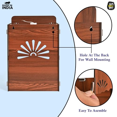 Image of Gift Kya De Wooden Temple for Home | Premium Design Pooja Mandir for Home, Office, Shop with Storage, Can be Used as Pooja Stand for Wall Mounted with LED Spot Light (DIY)(16x10 inch)
