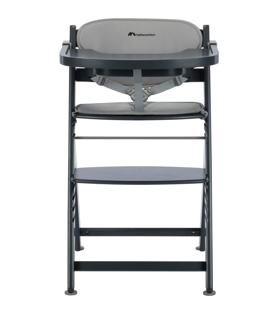 Bebeconfort Timba + Cojín, Trona de Bebé Evolutiva, 6 Meses-99 Años, hasta 110 kg, Bandeja Extraíble, Asiento/Reposapiés Regulables, Arnés Seguridad, Compatible con Timba Baby, Mineral Graphite
