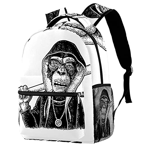 Sac à dos imprimé singe contrasté noir et blanc avec poches de rangement