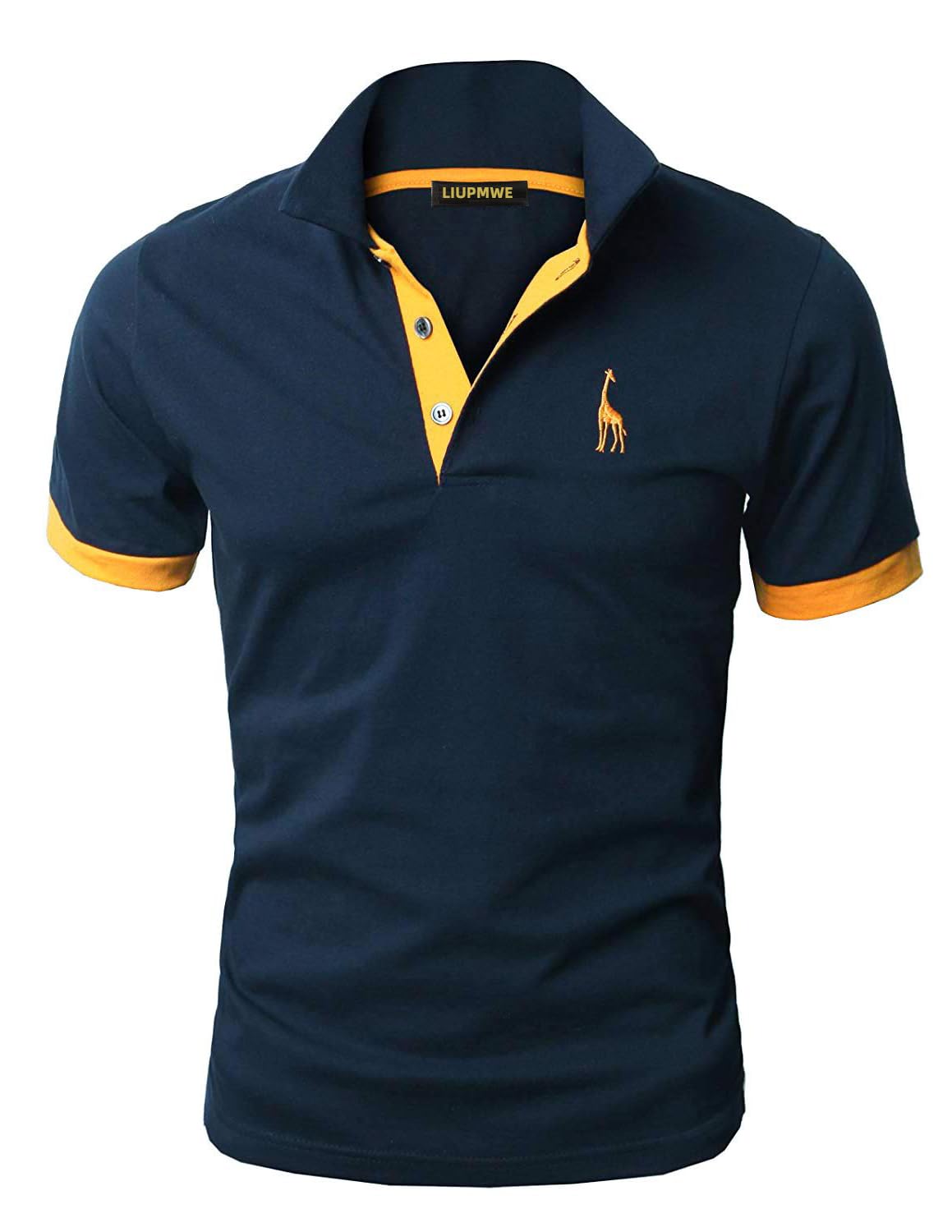 LIUPMWE Poloshirt Herren Kurzarm Baumwolle Einfarbig Basic Golf T-Shirt Giraffe Stickerei Polohemd Sommer