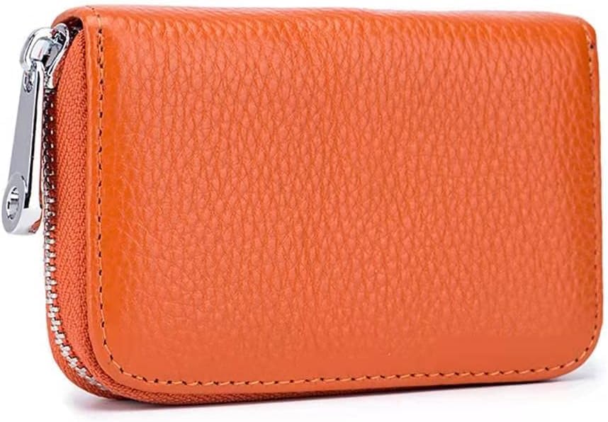 Image of VOGARD Unisex RFID Blocking Leather Card Holder Wallet with Zip Closure | 12 Card Slots & Cash Pocket | Compact Accordion Credit Card Organizer for Men & Women (Orange)