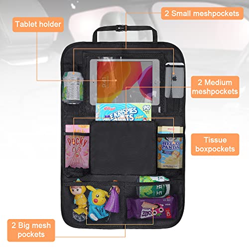 URAQT Auto Rückenlehnenschutz,2 Stück 600D Oxford Rücksitz Organizer Wasserdicht Rücksitzschoner Premium Autositz Organizer 8 Taschen Auto Organizer Kinder mit Berührbarem Tablet Fach für Autositz