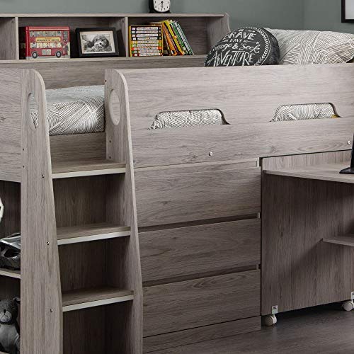 Grey Oak Wooden Kids Bed, Happy Beds Jupiter Mid Sleeper with Storage and Desk - 3ft Single (90 x 190 cm) Frame Only 4 Grey Oak Wooden Kids Bed, Happy Beds Jupiter Mid Sleeper with Storage and Desk - 3ft Single (90 x 190 cm) Frame Only - Image 4