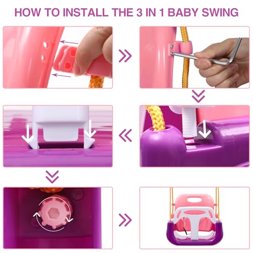 Image of RedSwing 3-in-1 Baby Swing Seat, Toddler Swings, Anti-Flip Snug & Secure Detachable Infants to Teens Kids Swing Seat for Outside Playground, Purple Pink White