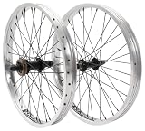 KHE Prism BMX - Juego de ruedas de 20 pulgadas – Plata – Delantera y trasera – Eje 14 mm/10 mm – Rueda libre 16T – 36H – 7005 llantas de aluminio