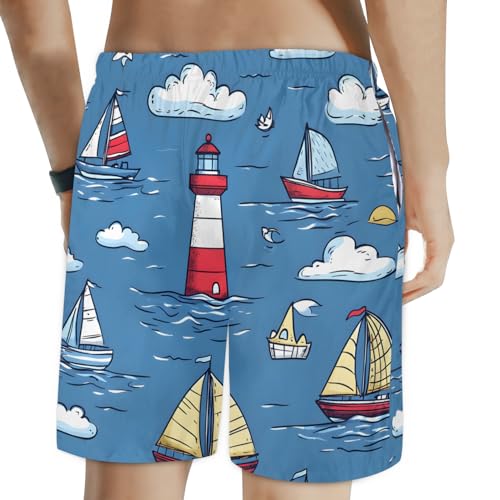 Men's Swim Trunks Size S Sailboat Diagram with Mesh Lining Soft Breathable Quick Dry Beach Shorts Azure Blue2