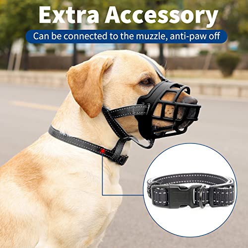 Dog Muzzle, Soft Silicone Basket Muzzle For Dogs, Allows Panting And Drinking, Prevents Unwanted Barking Biting And Chewing, Included Collar And Training Guide #TOP5
