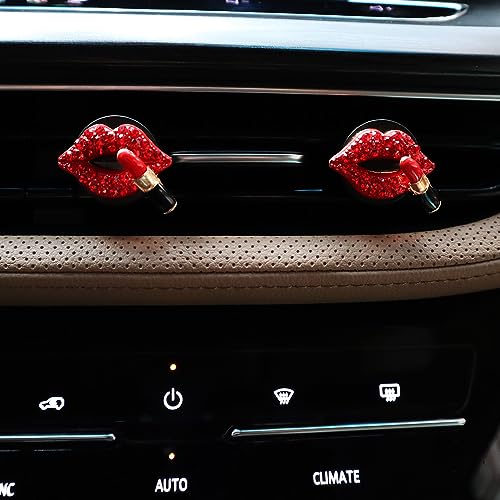 Image of ORIESSE 4pcs Red Car Vent Clips Air Freshener Dazzling Lips Lipstick Girly Car Decor Accessories for Women Bling Car Interior Decorations Refillable Diffuser
