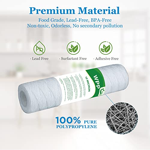 Vegebe 10 Micron String Wound Whole House Water Filter 10" X 2.5", 10-Inch Universal Sediment Pre-Filters For Well Water, Replacement Cartridge For Fxwsc, Cw-F, Cw-Mf, 1Ss, W5W, Ao-Wh-Pre-R2, 6-Pack #TOP3