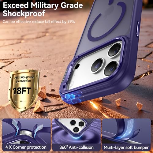 Image of for iPhone 17 Pro Max Case with Stash Lens Stand and 9H Screen Protector, Compatible with MagSafe, Military-Grade Drop Protection Phone Case for iPhone 17 Pro Max, 360 Full Protection, Purple