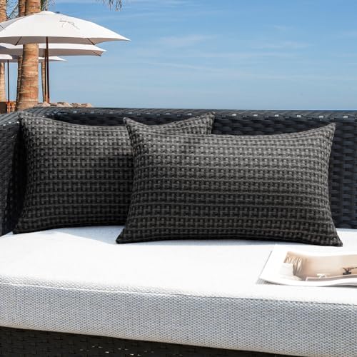 Kevin Textile Outdoor Waterproof 14"x24" Pillow Covers 2 Pack, Black