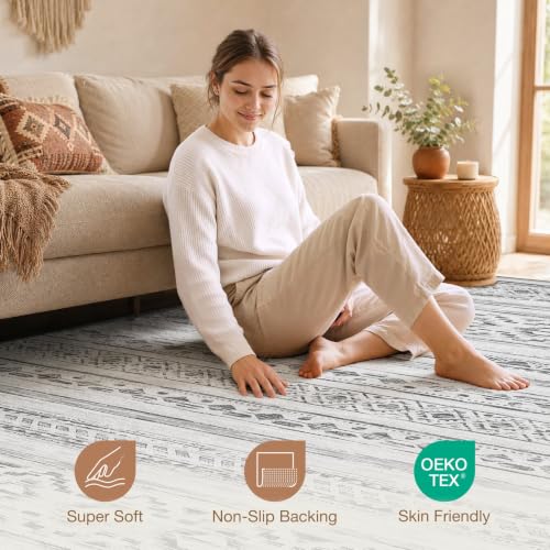 Image of cotiled Boho 5x8 Area Rugs for Living Room: Soft Moroccan Washable Rug