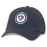 AMERICAN NEEDLE Officially Licensed NHL National Hockey League Team Baseball Buckle Strap Dad Hat, Winnipeg Jets, Navy