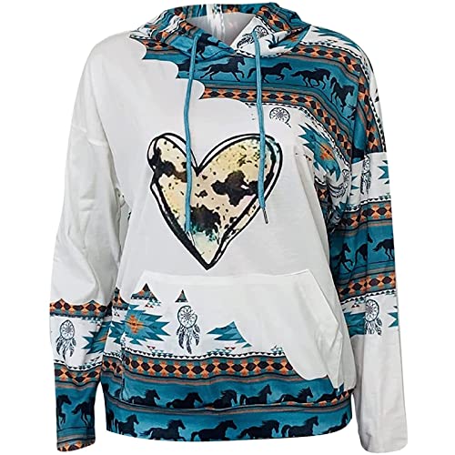 Reioasud Women's Aztec Hoodie Western Clothes For Women Geometric Ethnic Graphic Western Sweatshirts Sweater Shirts Girls (C-Light Blue,X-Large) #TOP2