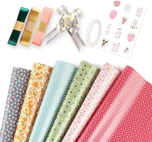 NIXUIO - 6 Pack Gift Wrapping Paper Set with Stickers Tape and Hemp String 50x70 cm Kraft and Brown Wrapping Sheets for Birthday Wedding Christmas (GR-Set(M/6)