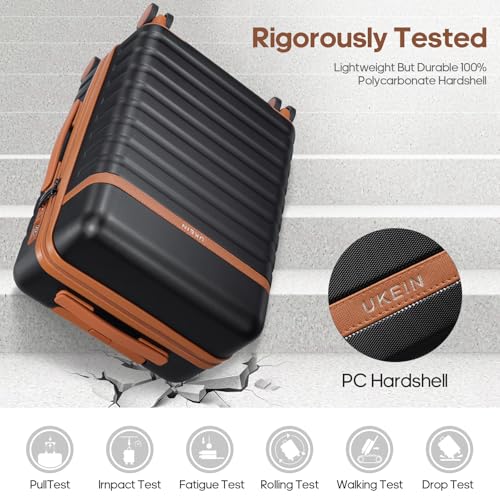 UKEIN Luggage Sets 3 Piece, Carry On Luggage 20In With Spinner Wheels,PC Hardside Suitcase Set with TSA Lock,Durable Large Checked Suitcase for Men and Women (Black)