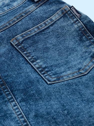 Image of KiddoPanti Girls Solid A-Line Fit Pinafore 5 Pocket Denim Dungaree Skirt