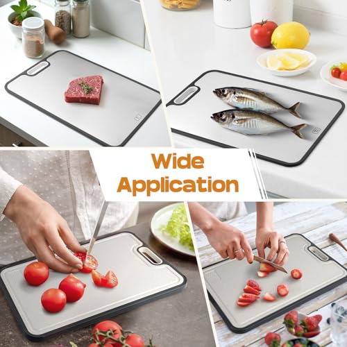 Tiagowell Titanium Steel Double Sided Cutting Board - Food-Grade Chopping Board for Meat, Vegetables and Fruits with Wheat Straw Handle - Antibacterial, Easy to Clean, 15 * 10 inch, 1 Piece - Image 7