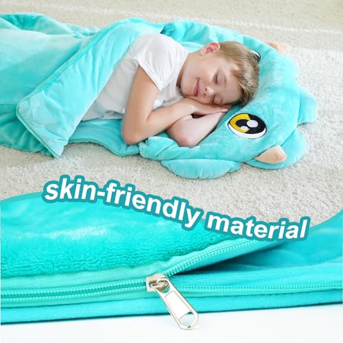 Image of Kid Sleeping Bag with Pillow - Larger Nap Mat - Plush Slumber Bag for Boys Girls Daycare Preschool Kindergarten Birthday Gift Travel Sleepover Ages 3-12 Years